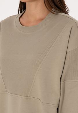 Kadın Açık Haki Pamuklu Bisiklet Yaka Sweatshirt - 50314170015