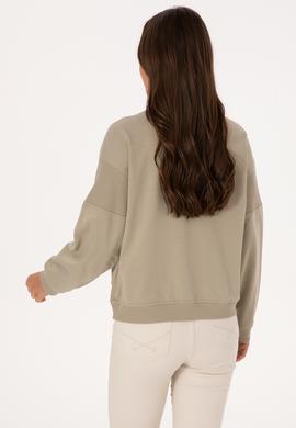 Kadın Açık Haki Pamuklu Bisiklet Yaka Sweatshirt - 50314170015