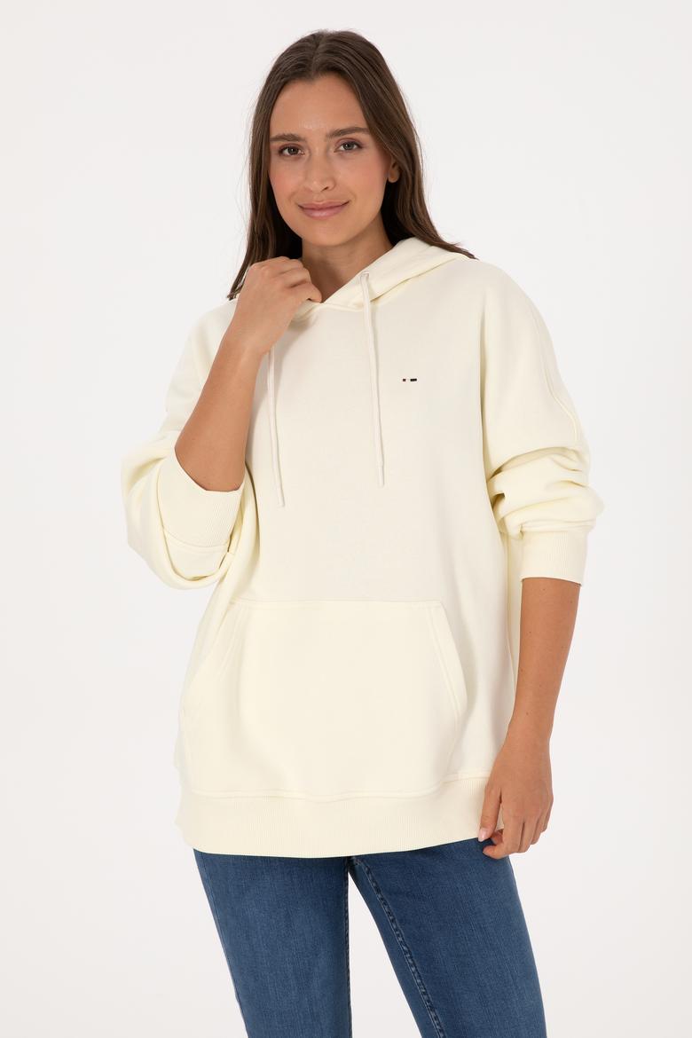 Kadın Krem Şardonlu Kapüşonlu Sweatshırt