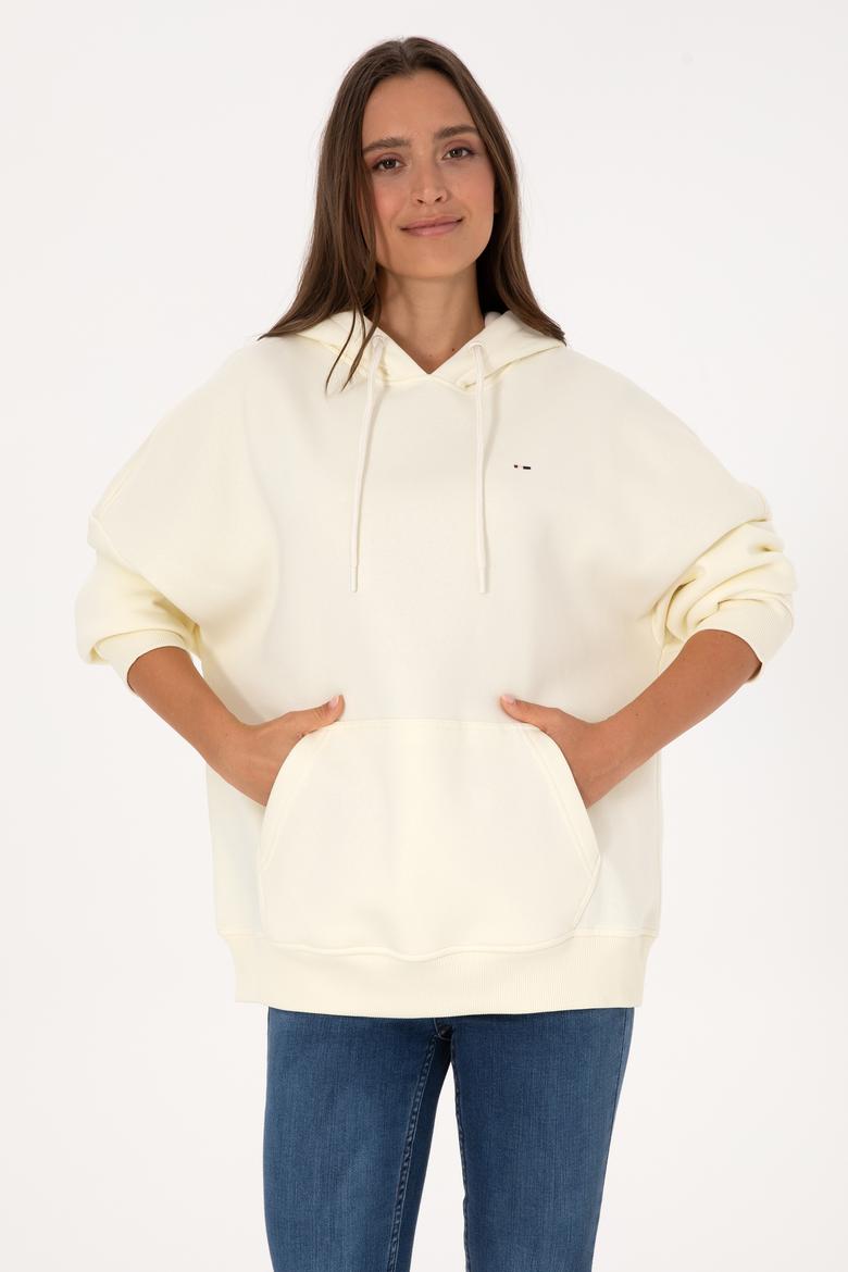 Kadın Krem Şardonlu Kapüşonlu Sweatshırt - 50313567110
