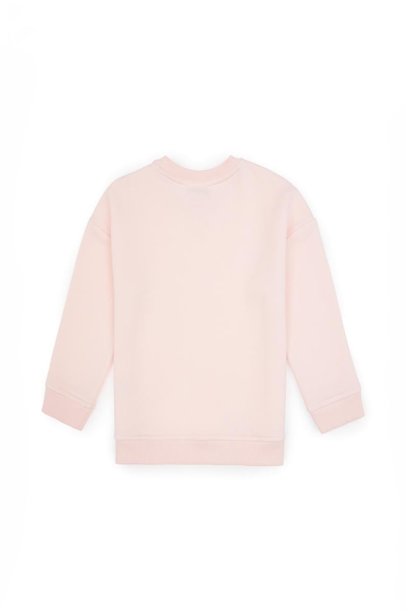 Kız Çocuk Açık Pembe Şardonlu Bisiklet Yaka Basic Sweatshirt