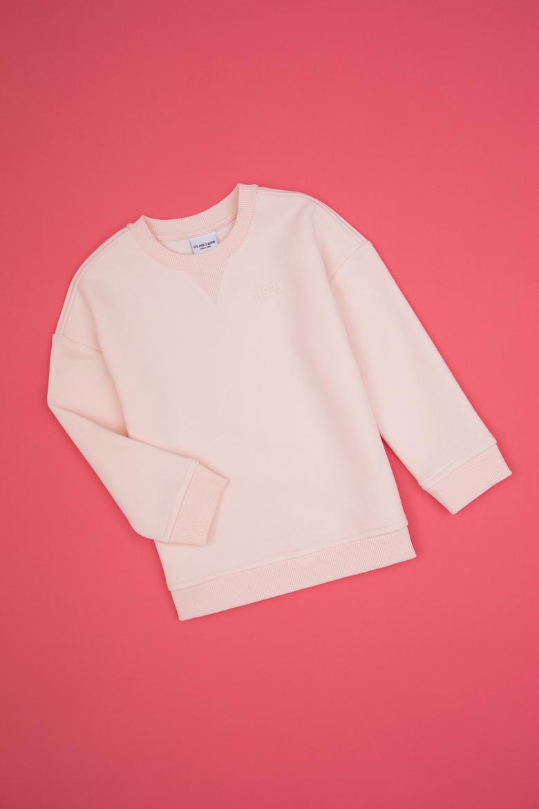 Kız Çocuk Açık Pembe Şardonlu Bisiklet Yaka Basic Sweatshirt - 50316810030
