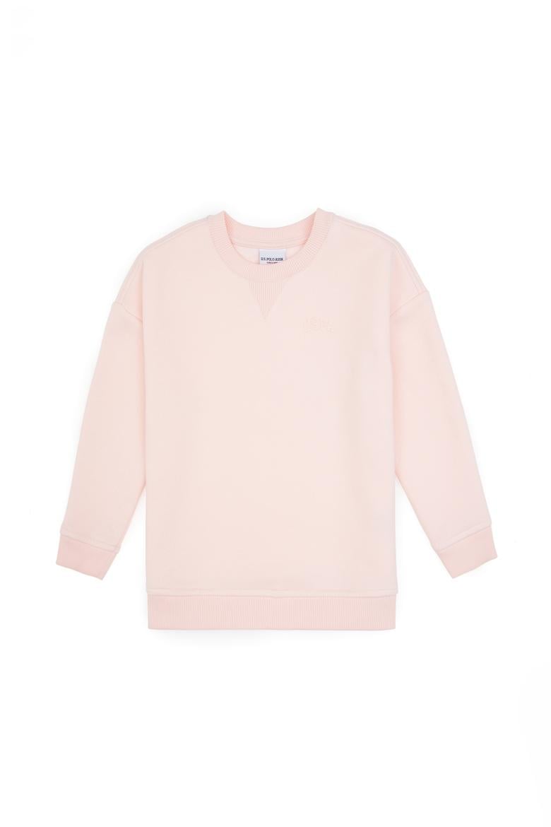 Kız Çocuk Açık Pembe Şardonlu Bisiklet Yaka Basic Sweatshirt - 50316810030