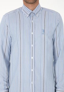 Erkek  Beyaz Çizgili Uzun Kollu Açık Mavi Gömlek - 50316573007