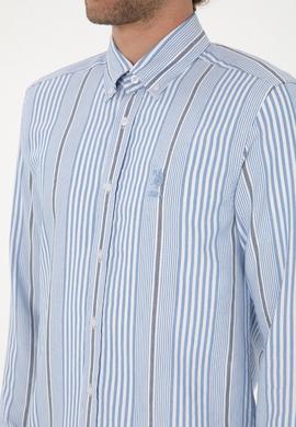 Erkek  Beyaz Çizgili Uzun Kollu Açık Mavi Gömlek - 50316573007
