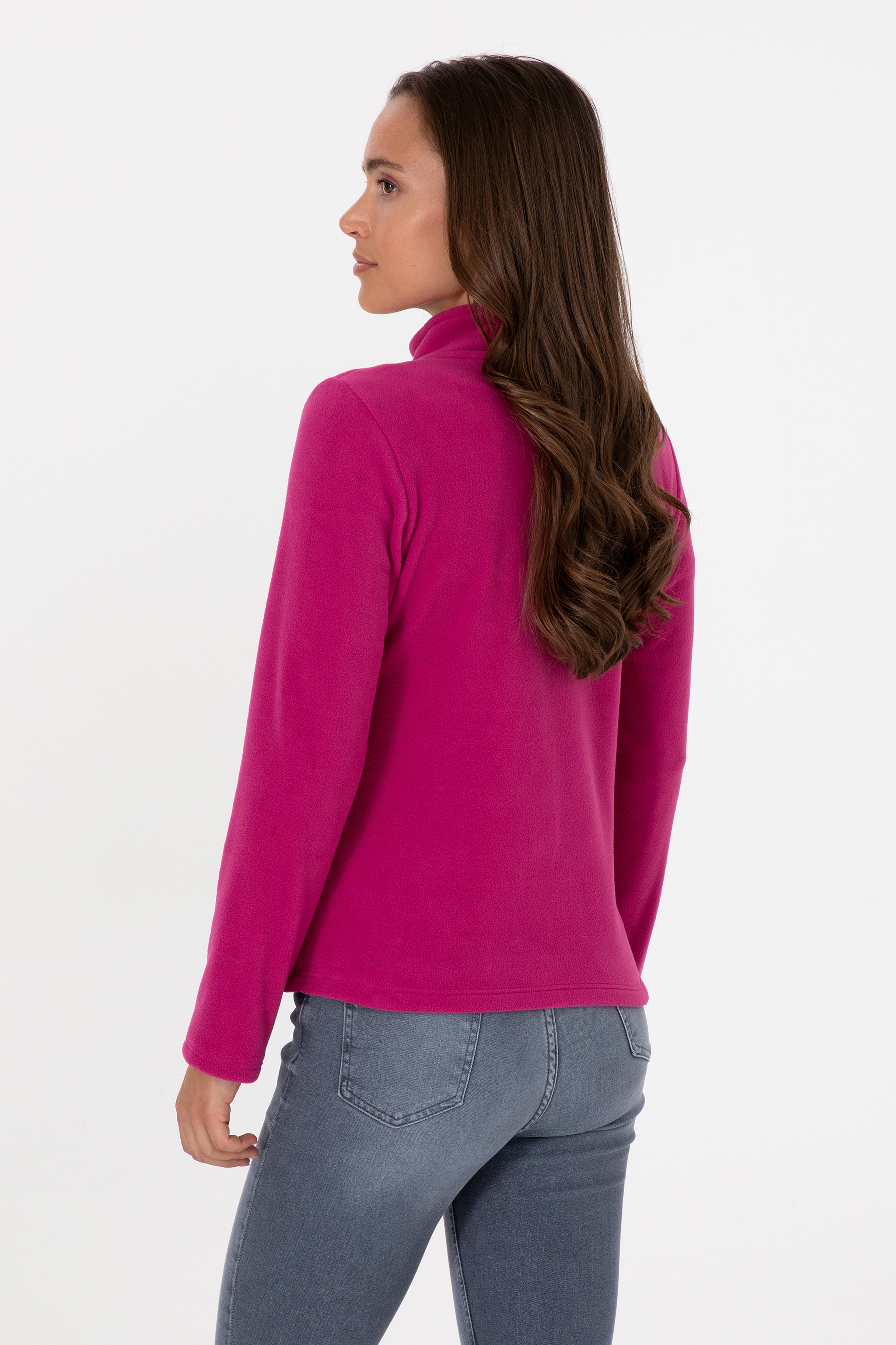 Kadın Fuşya Fermuarlı Dik Yaka Polar Sweatshirt - Image 5