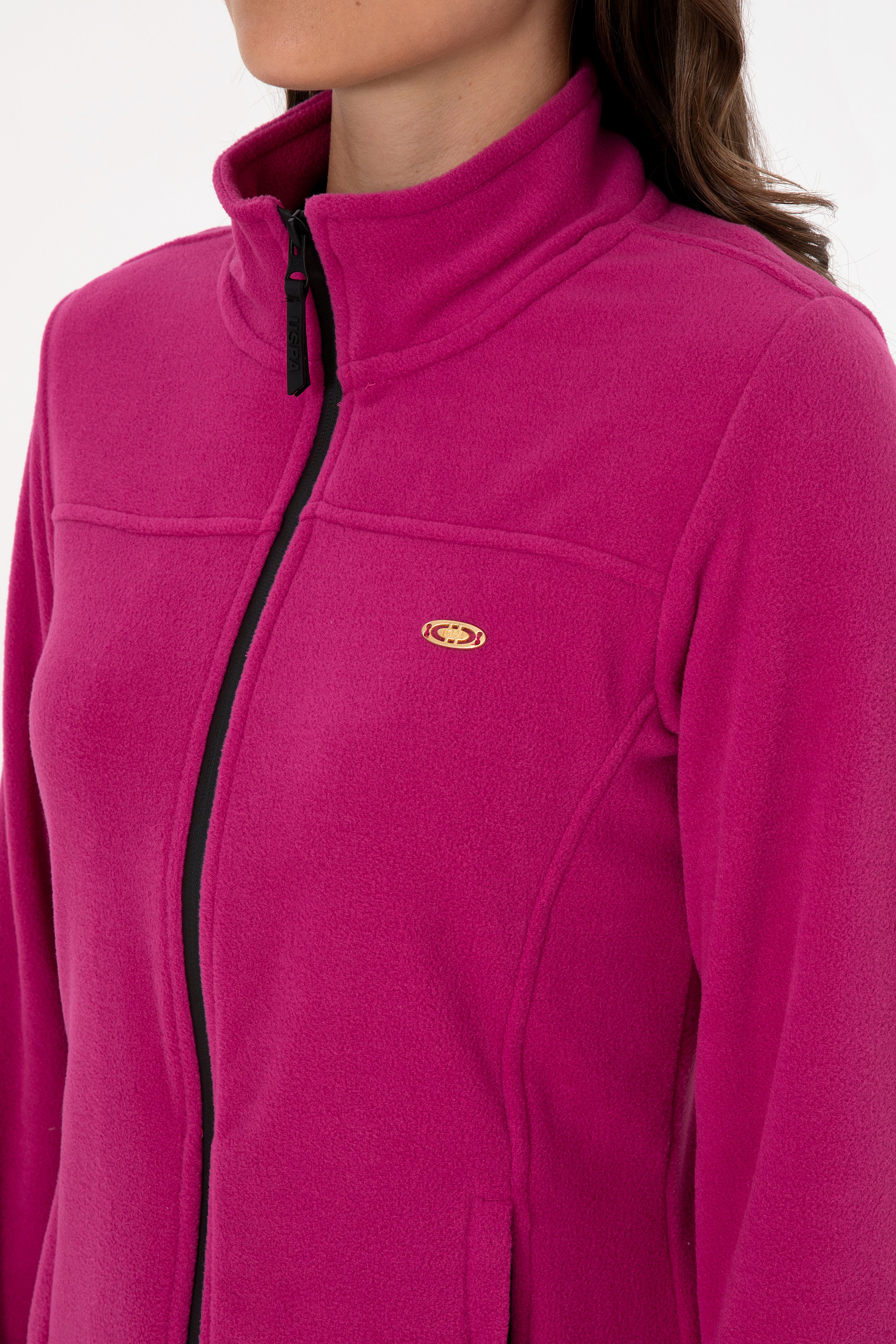 Kadın Fuşya Fermuarlı Dik Yaka Polar Sweatshirt - Image 7