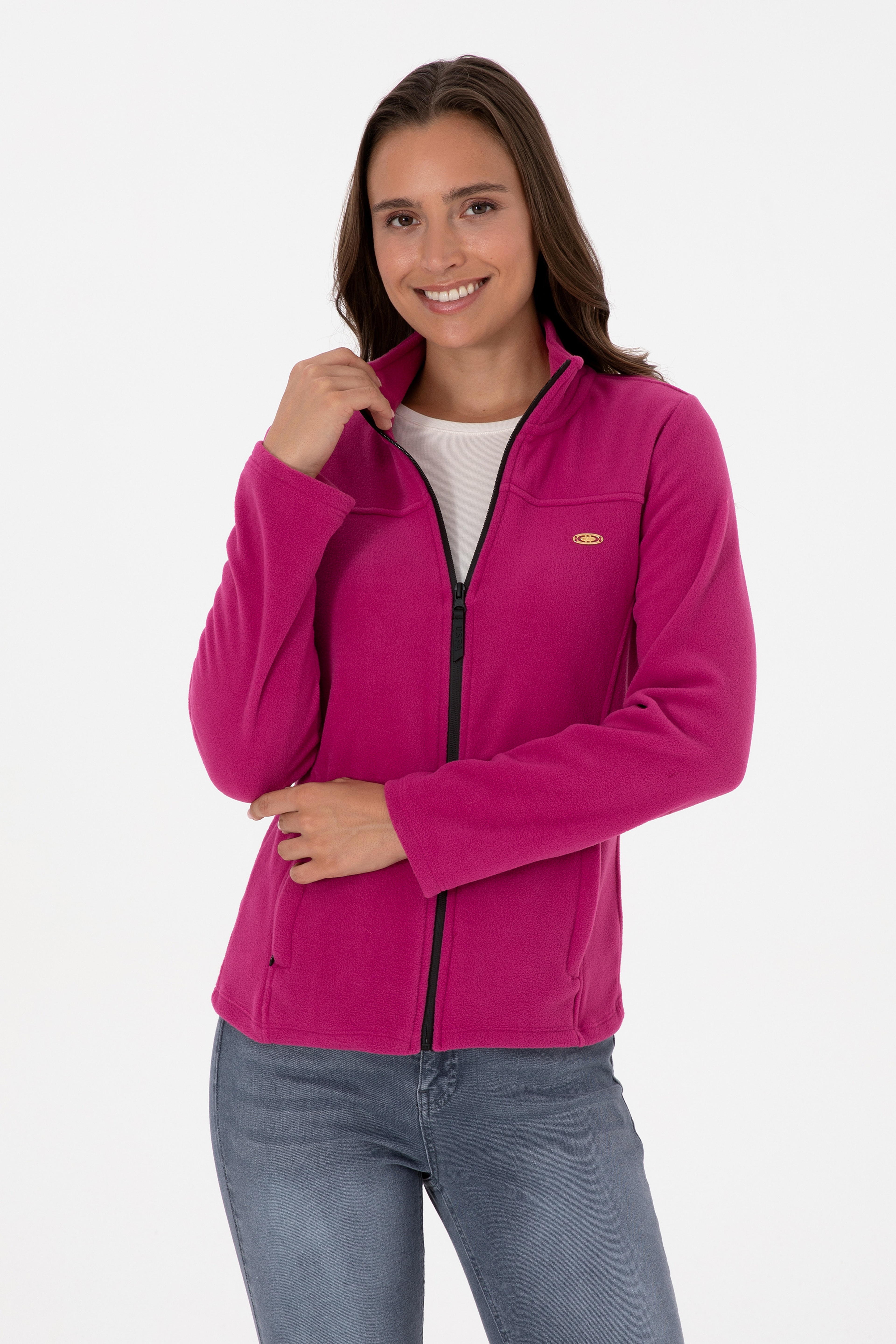 Kadın Fuşya Fermuarlı Dik Yaka Polar Sweatshirt - Image 1