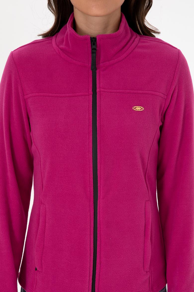 Kadın Fuşya Fermuarlı Dik Yaka Polar Sweatshirt - 50316729063