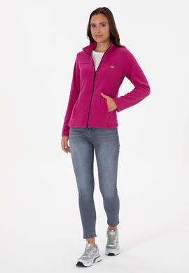 Kadın Fuşya Fermuarlı Dik Yaka Polar Sweatshirt - 50316729063