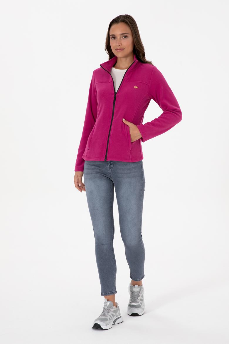 Kadın Fuşya Fermuarlı Dik Yaka Polar Sweatshirt - 50316729063