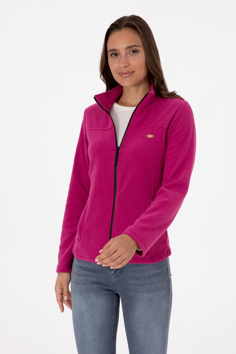 Kadın Fuşya Fermuarlı Dik Yaka Polar Sweatshirt - 50316729063