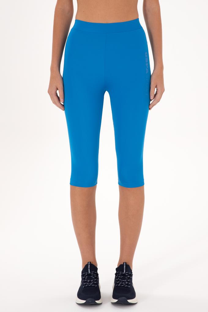 Kadın Saks Mavisi Yüksek Bel Capri Spor Tayt