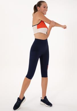 Kadın Lacivert Yüksek Bel Capri Spor Tayt - 50300687003