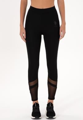 Kadın Siyah Yüksek Bel Tül Detaylı Spor Tayt - 50300689033
