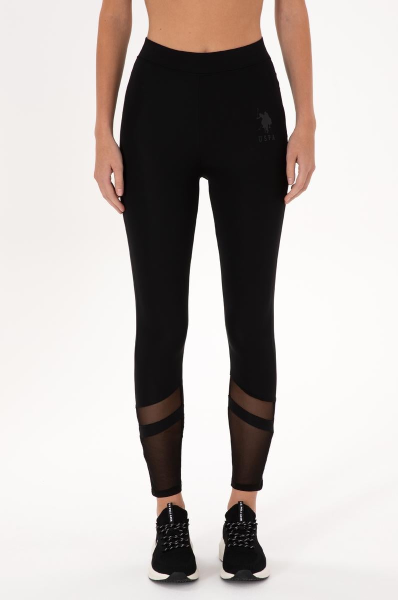 Kadın Siyah Yüksek Bel Tül Detaylı Spor Tayt