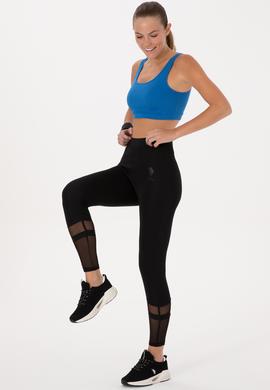 Kadın Siyah Yüksek Bel Tül Detaylı Spor Tayt - 50300689033