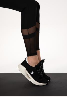 Kadın Siyah Yüksek Bel Tül Detaylı Spor Tayt - 50300689033