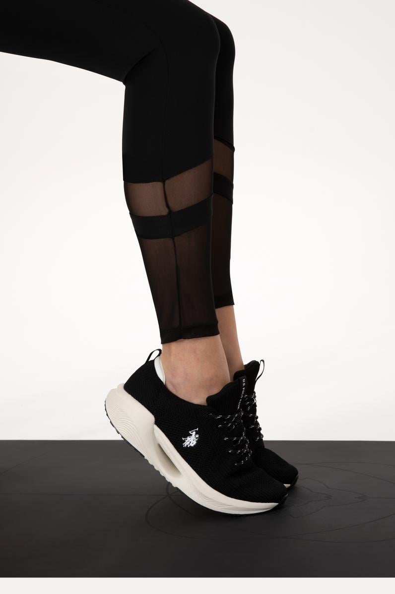 Kadın Siyah Yüksek Bel Tül Detaylı Spor Tayt