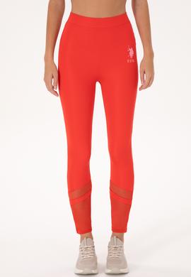 Kadın Kırmızı Yüksek Bel Tül Detaylı Spor Tayt - 50300689021