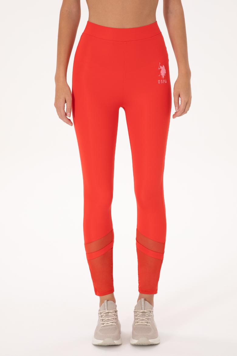 Kadın Kırmızı Yüksek Bel Tül Detaylı Spor Tayt