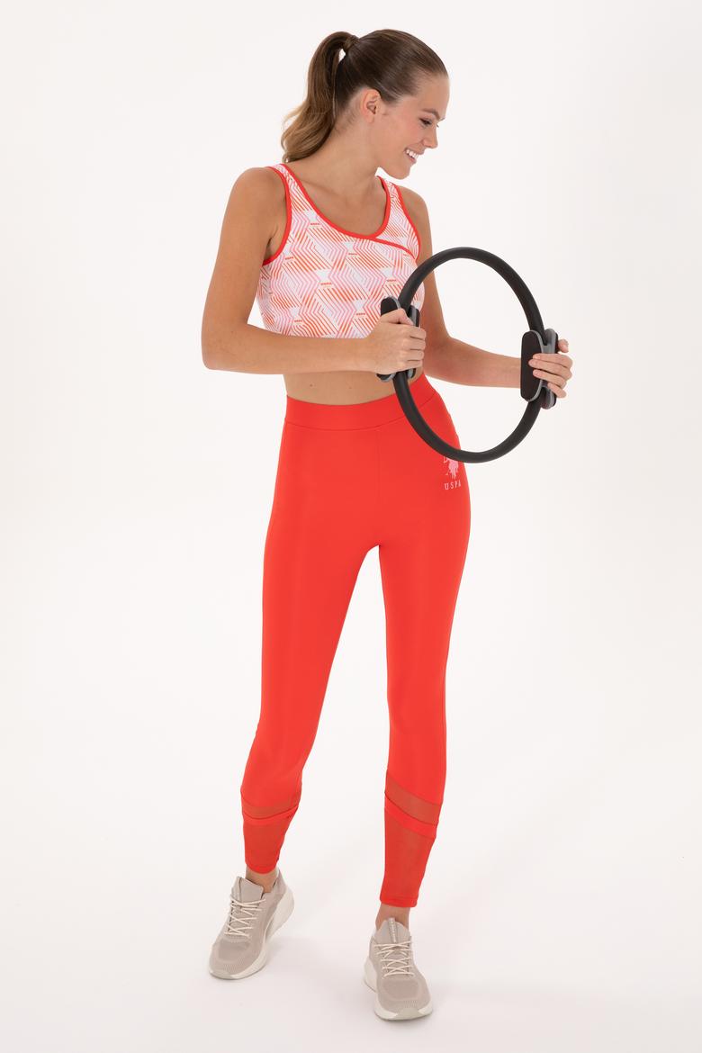 Kadın Kırmızı Yüksek Bel Tül Detaylı Spor Tayt - 50300689021