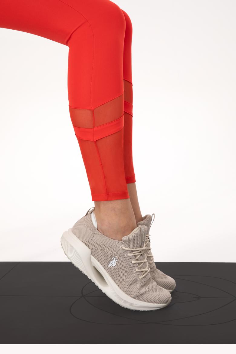 Kadın Kırmızı Yüksek Bel Tül Detaylı Spor Tayt - 50300689021