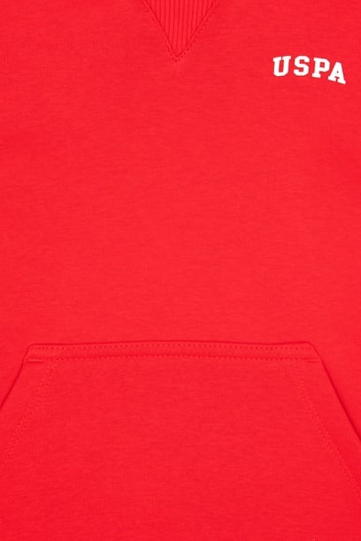 Erkek Çocuk Kırmızı Basic Kapüşonlu Şardonlu Sweatshirt