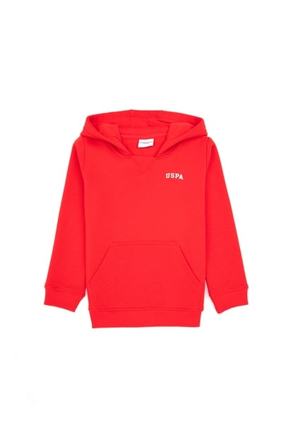 Erkek Çocuk Kırmızı Basic Kapüşonlu Şardonlu Sweatshirt