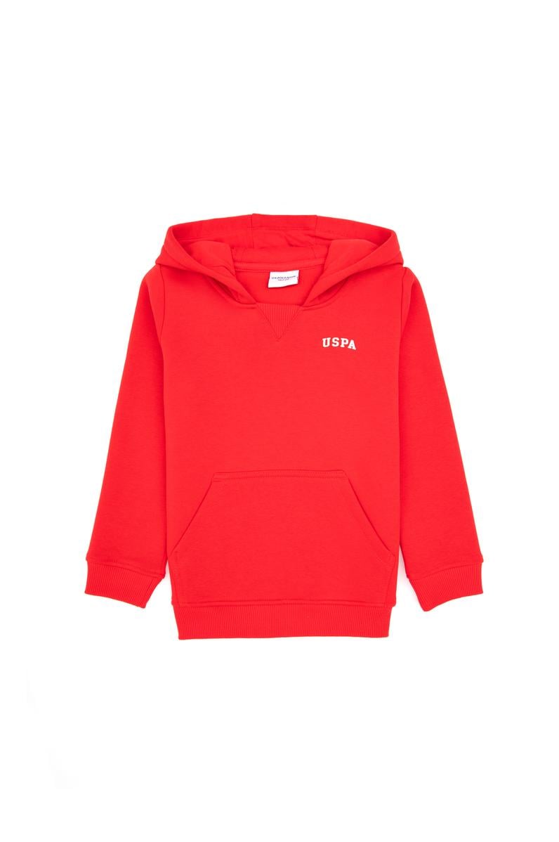 Erkek Çocuk Kırmızı Basic Kapüşonlu Sweatshirt