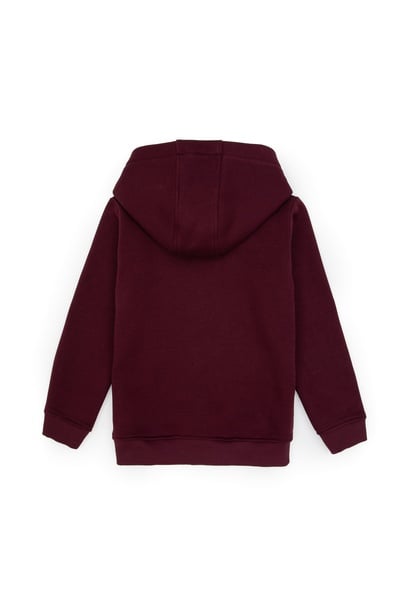 Erkek Çocuk Bordo Basic Kapüşonlu Şardonlu Sweatshirt