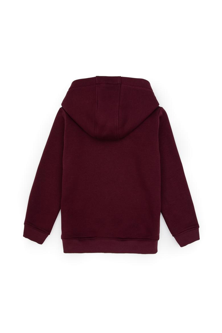 Erkek Çocuk Bordo Basic Kapüşonlu Şardonlu Sweatshirt - 50313808152
