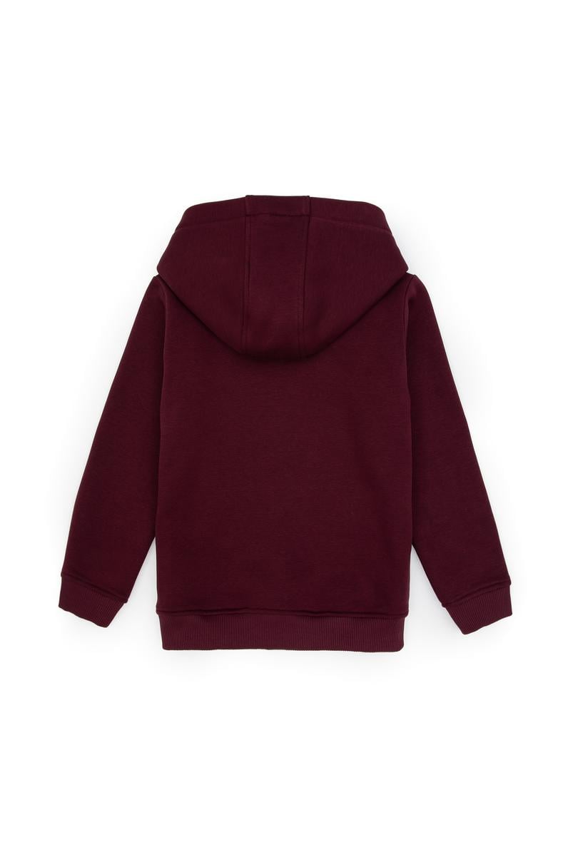Erkek Çocuk Bordo Basic Kapüşonlu Sweatshirt