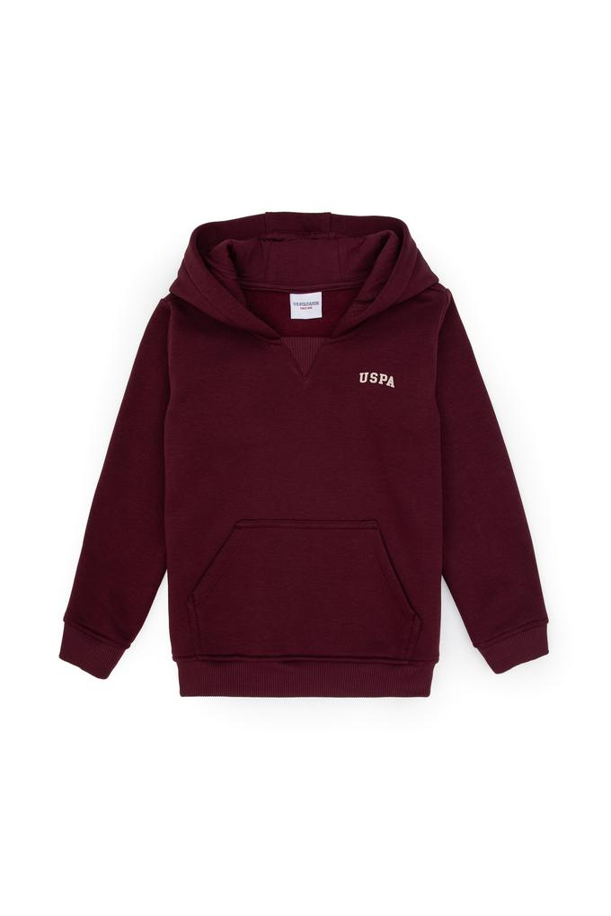 Erkek Çocuk Bordo Basic Kapüşonlu Şardonlu Sweatshirt