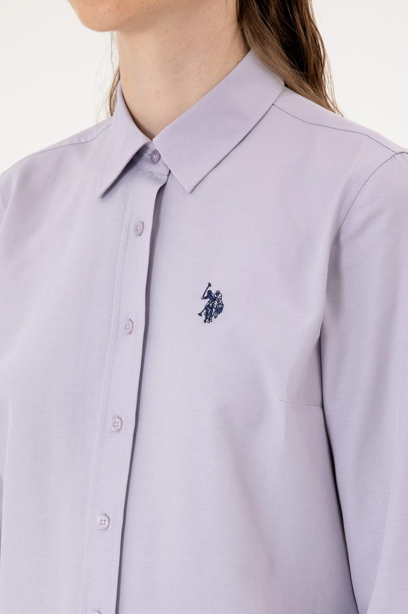 Kadın Mor Uzun Kollu Basic Gömlek