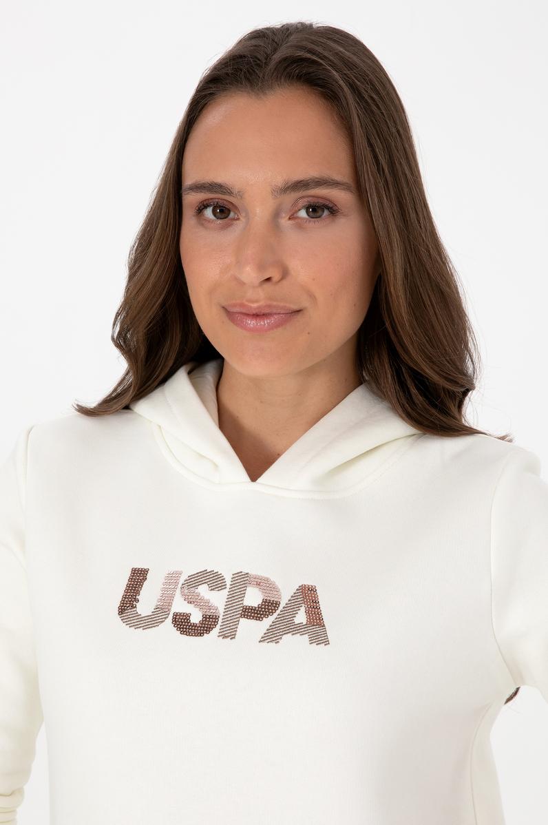 Kadın Krem Kapüşonlu Basic Sweatshirt