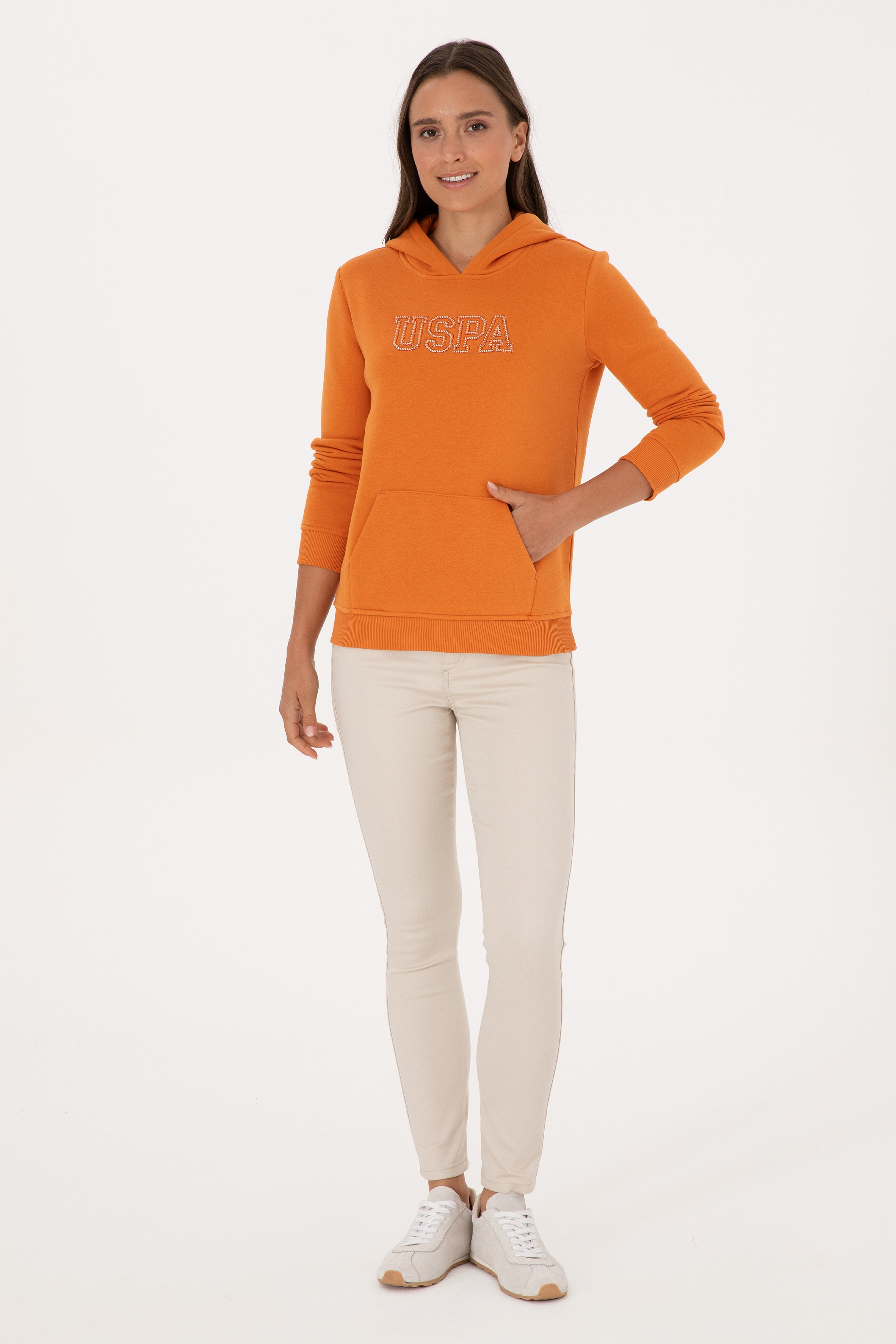 Kadın Bakır Şardonlu Kapüşonlu Basic Sweatshirt - Image 4