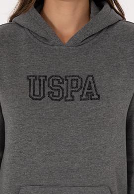 Kadın Antrasit Melanj Şardonlu Kapüşonlu Basic Sweatshirt - 50313566029