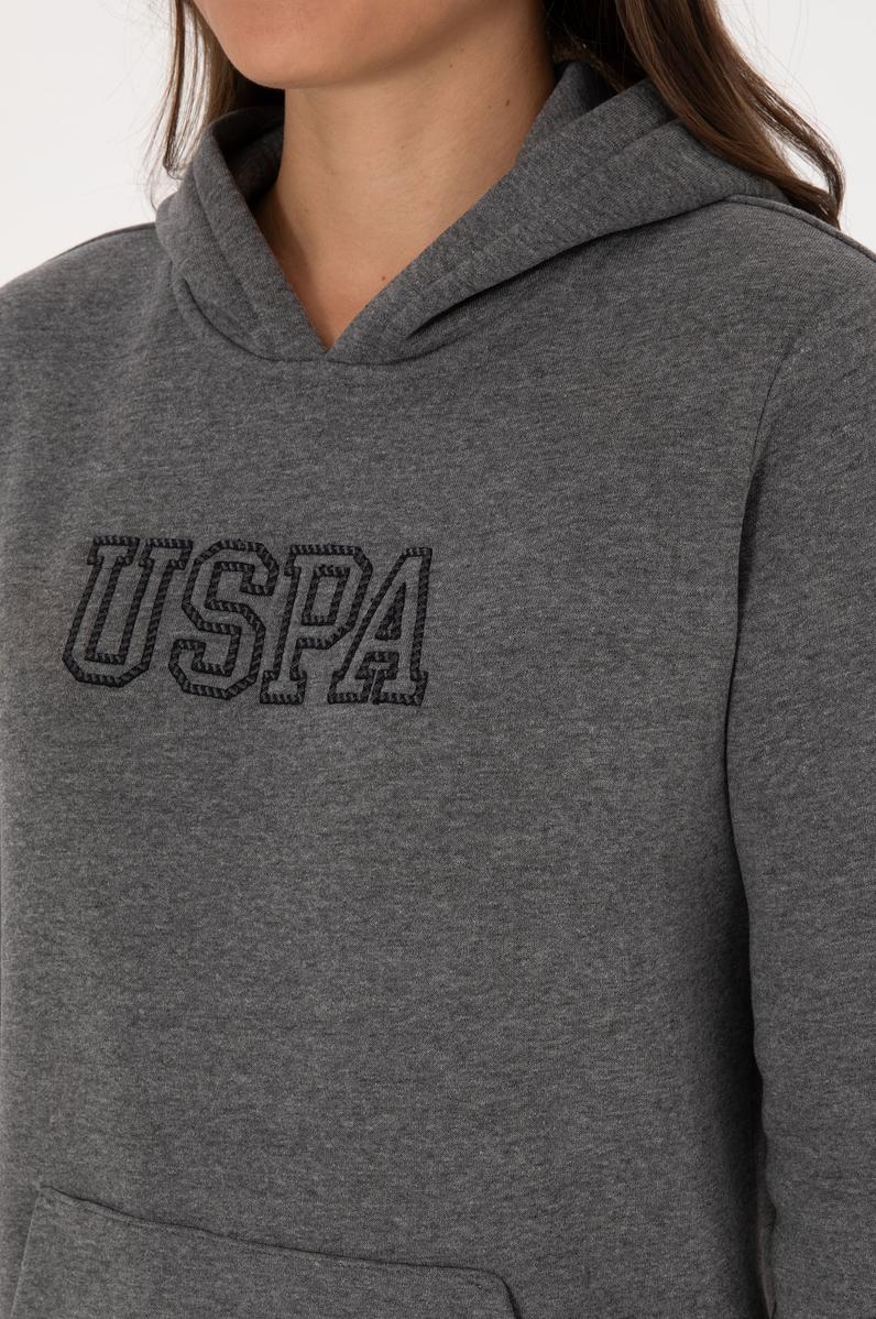 Kadın Antrasit Melanj Şardonlu Kapüşonlu Basic Sweatshirt