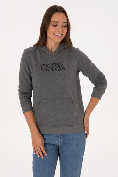 Kadın Antrasit Melanj Şardonlu Kapüşonlu Basic Sweatshirt