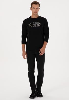 Erkek Regular Fit Bisiklet Yaka Siyah İnce Sweatshirt - 50315570026