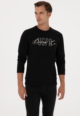 Erkek Regular Fit Bisiklet Yaka Siyah İnce Sweatshirt - 50315570026