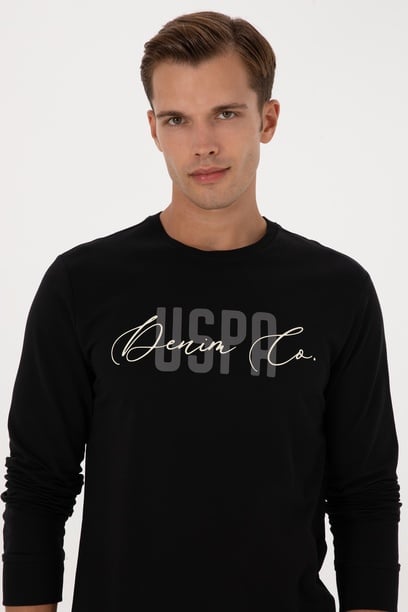 Erkek Regular Fit Bisiklet Yaka Siyah İnce Sweatshirt