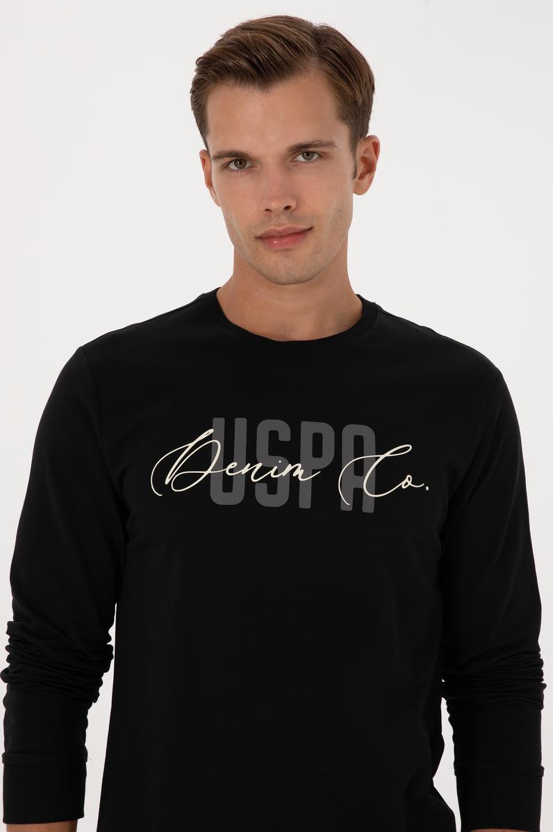 Erkek Regular Fit Bisiklet Yaka Siyah İnce Sweatshirt