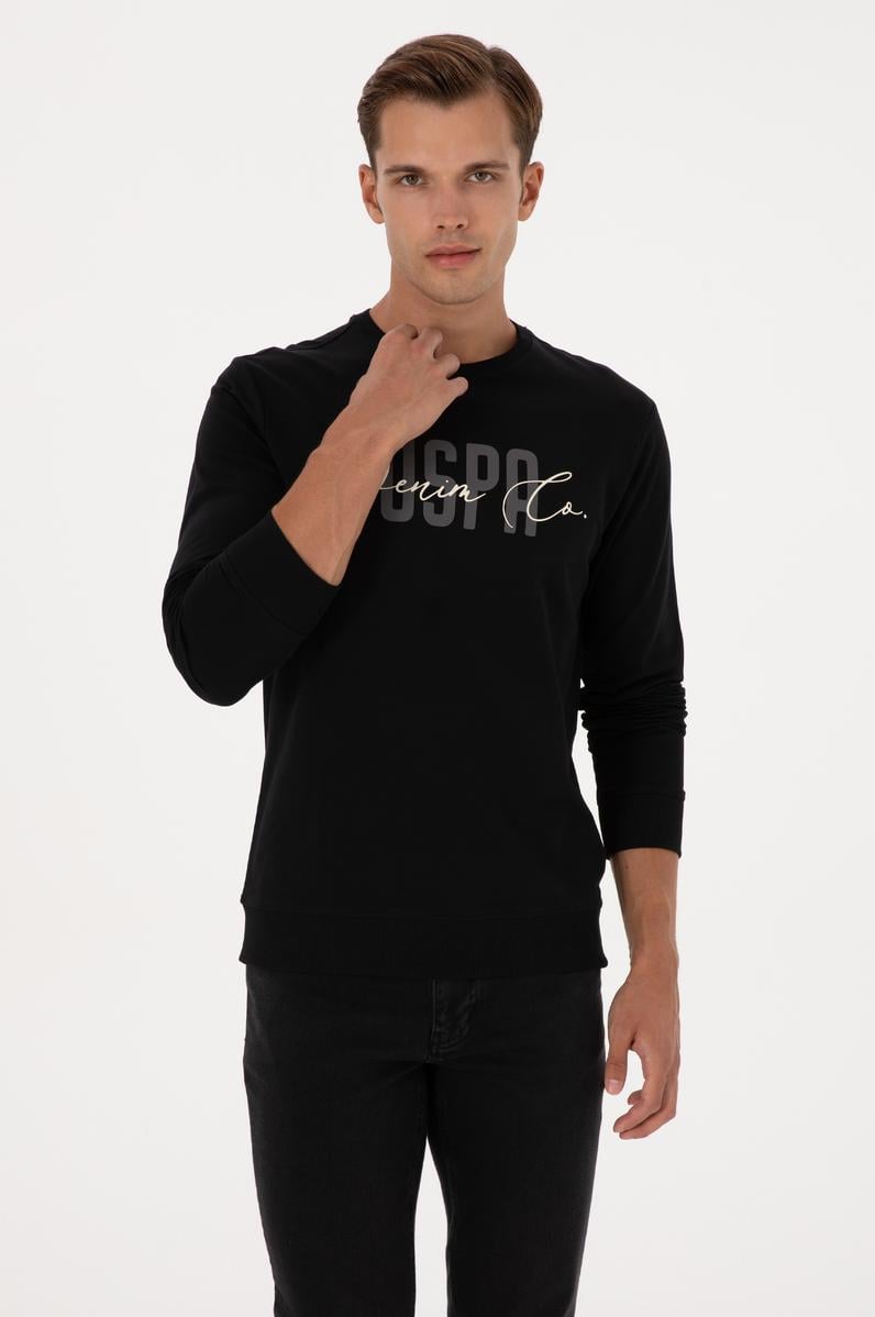 Erkek Regular Fit Bisiklet Yaka Siyah İnce Sweatshirt