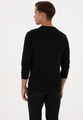 Erkek Regular Fit Bisiklet Yaka Siyah İnce Sweatshirt - 50315570026