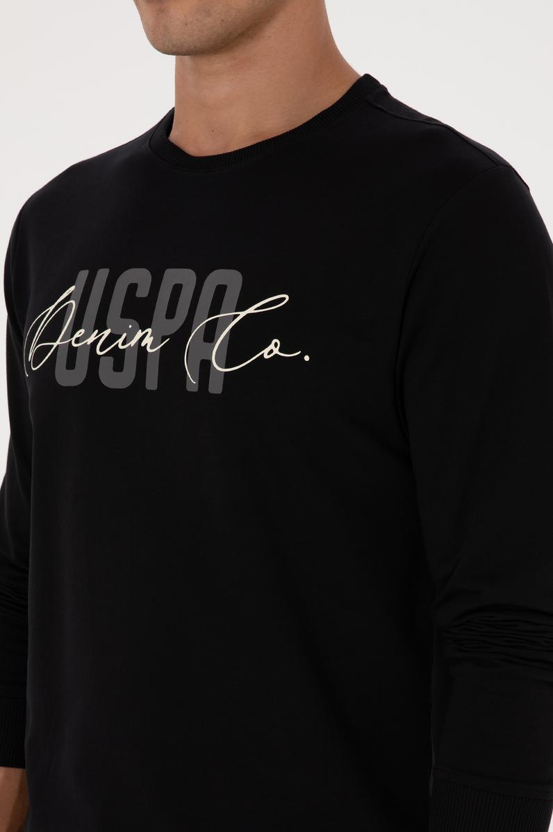 Erkek Regular Fit Bisiklet Yaka Siyah İnce Sweatshirt