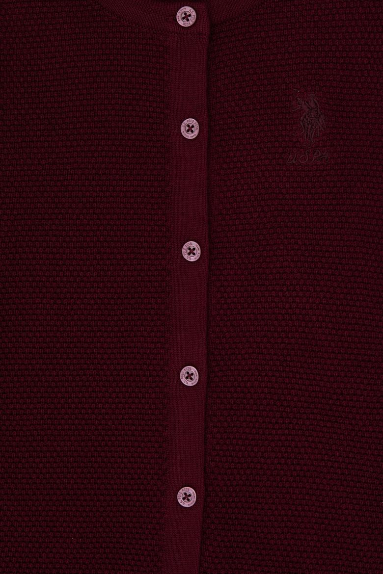 Kız Çocuk Bordo Düğmeli Bisiklet Yaka Triko Hırka - 50316292036