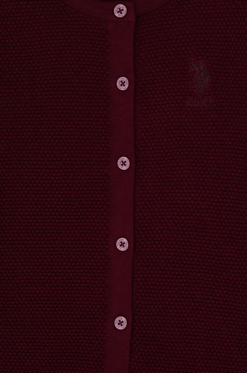 Kız Çocuk Bordo Düğmeli Bisiklet Yaka Triko Hırka