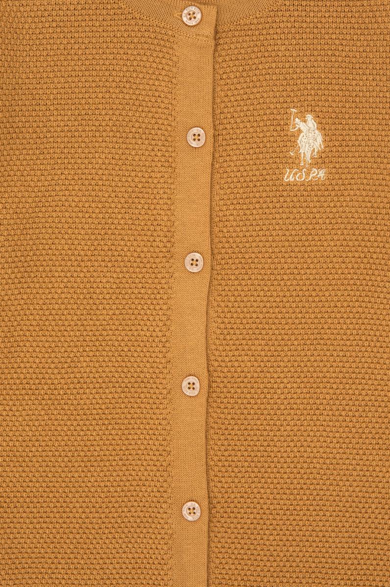 Kız Çocuk Camel Düğmeli Bisiklet Yaka Triko Hırka